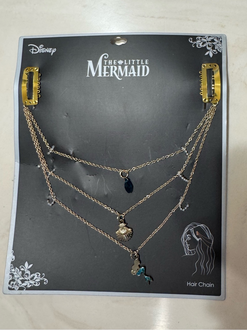 Disney The Little Mermaid Gold-Tone Layered Hair Chain with Mermaid Charms